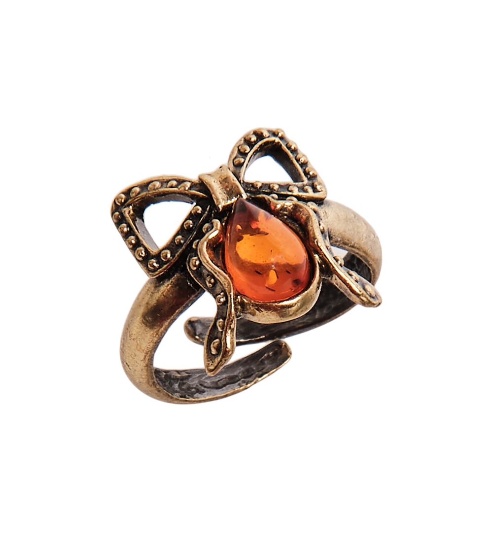 AM-2657 Кольцо «Бантик» (латунь, янтарь)