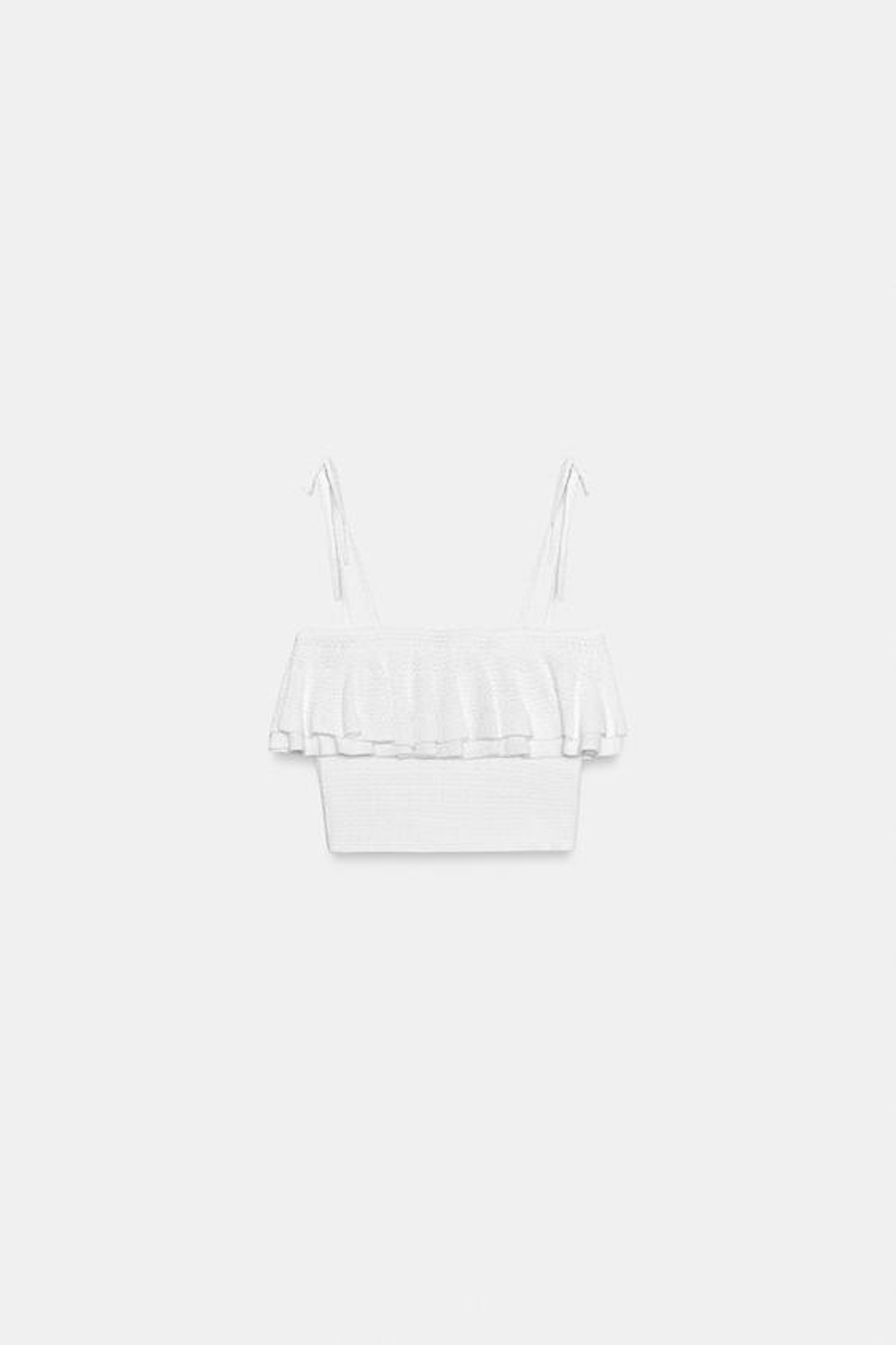 ZARA ТОП С ВОЛАНАМИ, БЕЛЫЙ
