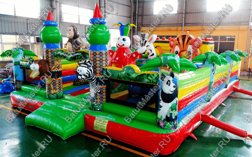 Коммерческий надувной батут "Зверята на радуге" 10*7*2.8 м