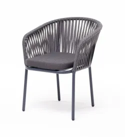 "Бордо" стул плетеный из роупа, каркас алюминий темно-серый (RAL7024) муар, роуп серый 15мм, ткань темно-серая 027