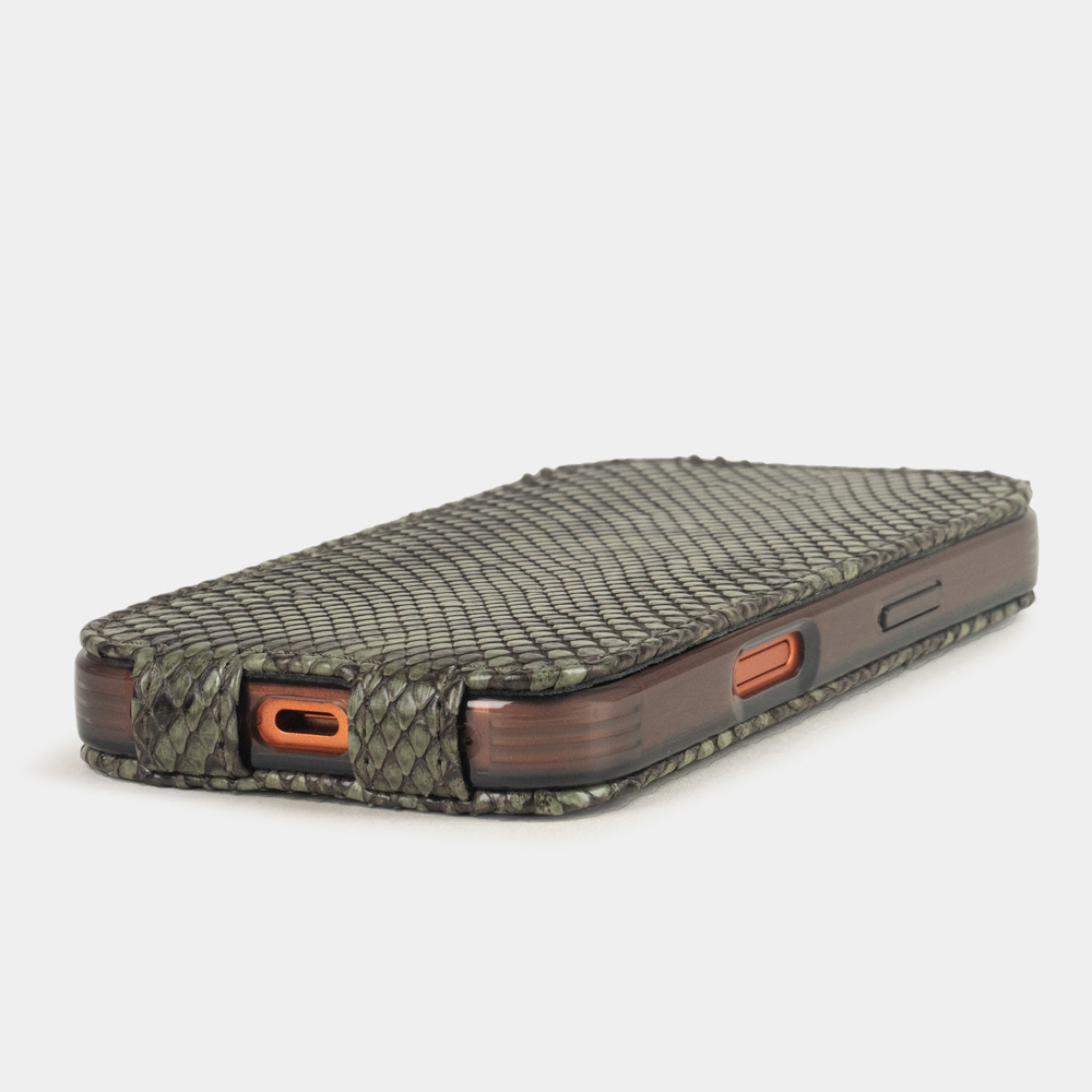 Чехол для iPhone 17 Pro Max кожаный, питон зеленого цвета