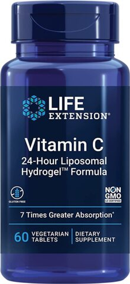Life Extension, Витамин С, Vitamin C 24-Hour Liposomal Hydrogel Formula, 60 вегетарианских таблеток