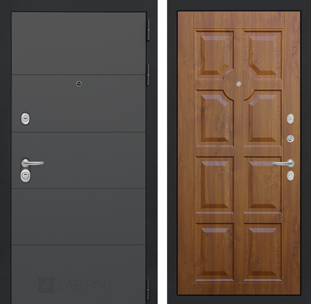Дверь входная Лабиринт ART Графит 17 - Золотой дуб металлическая
