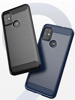 Чехол черного цвета в стиле карбон для телефона Motorola Moto G30 с 2021 года, серии Carbon от Caseport