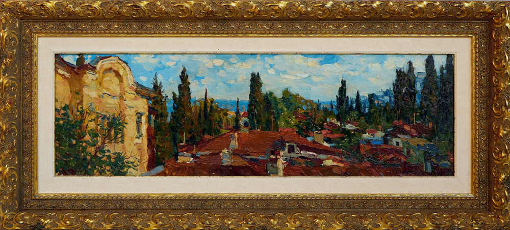 Картина Бочарова С.П. "Осенний день в Ялте" холст/масло 25х80