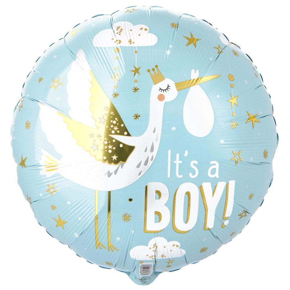 Фольгированный шар «Аист» в голубом цвете сатин, 46 см