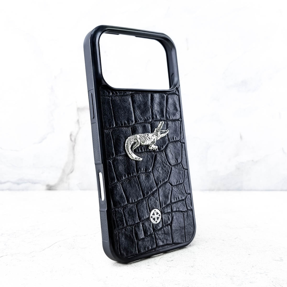 Дизайнерский Чехол для iPhone из натуральной кожи CROC и ювелирного сплава - Euphoria HM Premium - крокодил