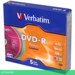 DVD-R диск Verbatim 4.7Gb 16x Slim case Color 5шт (43557)