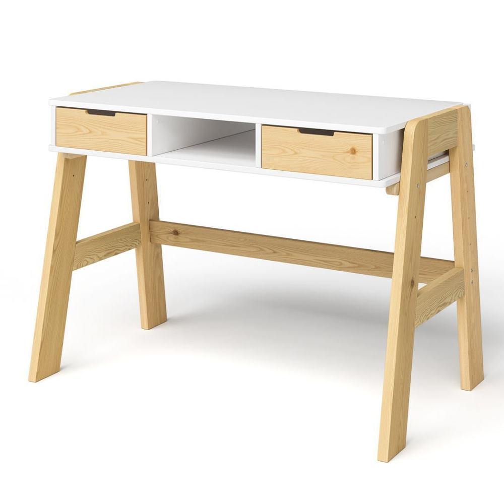 Стол письменный детский, стол парта 2 ящика Чек многоуровневая, с ножками из массива сосны