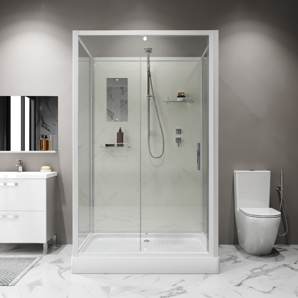 Душевая кабина Niagara Standart ST100/80/15Q/BK (100х80х200) прямоугольник,поддон 15см,распашная,проф.белый,без крыши,3 места