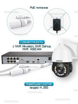 ASECAM Уличная поворотная IP WiFi видеокамера Sony IMX415 4K 8Mp PTZ PoE 30X увеличение и определение человека