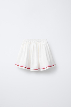 ZARA ЮБКА-ШОРТЫ ИЗ СМЕСОВОГО ЛЬНА С ВОЛНИСТОЙ КРОМКОЙ, СВЕТЛЫЙ ЭКРЮ