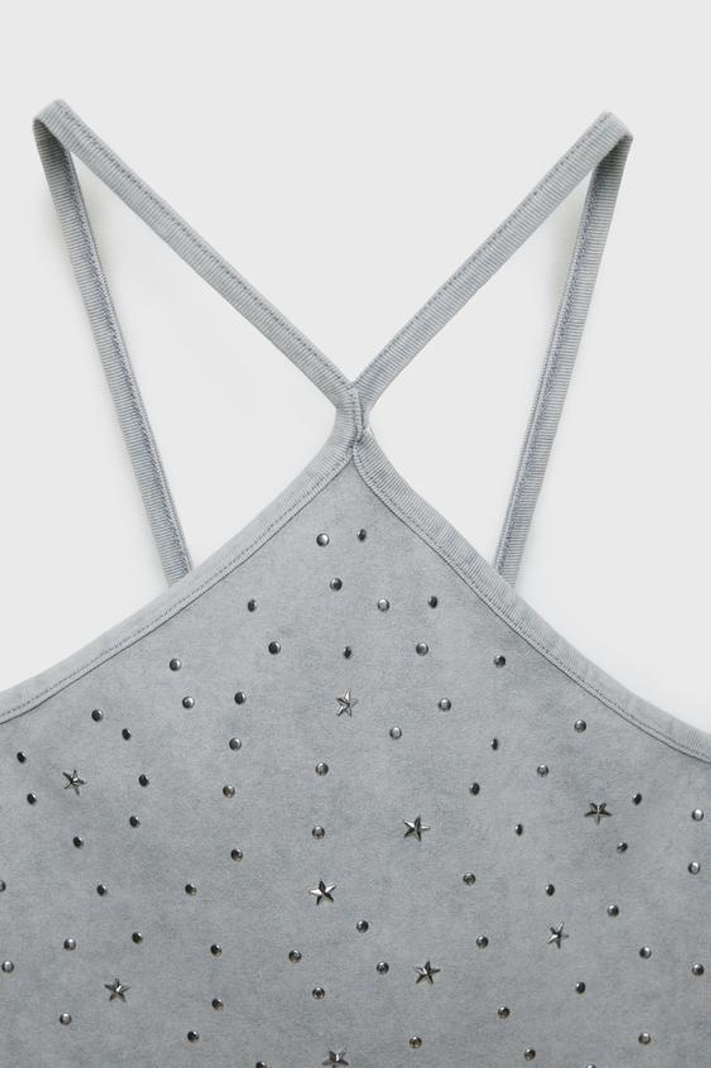 ZARA КОРОТКИЙ ТОП С ЗАКЛЕПКАМИ Z3D, ЦВЕТ ЛЬДА