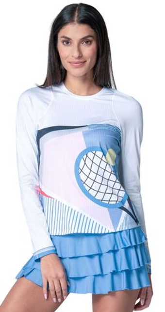 Женская теннисная футболка с длинным рукавом Lucky in Love Linen Intuition Long Sleeve Shirt - white