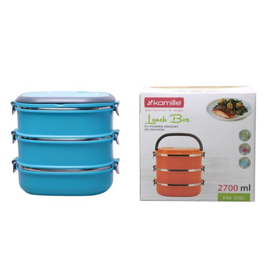 Ланч бокс тройной 2700 мл. Kamille КМ 2110 пластик, нержавеющая сталь