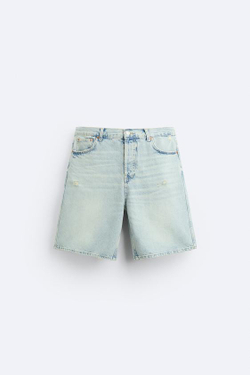 ZARA ДЖИНСОВЫЕ ШОРТЫ STRAIGHT-LEG, ГОЛУБОЙ