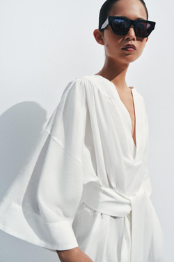 ZARA ПЛАТЬЕ-ТУНИКА С ПОЯСОМ — ZW COLLECTION, БЕЛЫЙ