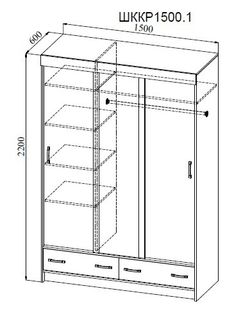 Шкаф-купе "Ронда" ШККР 1500.1 (венге\дуб молочный), ДСВ-Мебель, г. Пенза