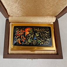 Визитница "Жар-птица" №1 (роспись Палех) зол.