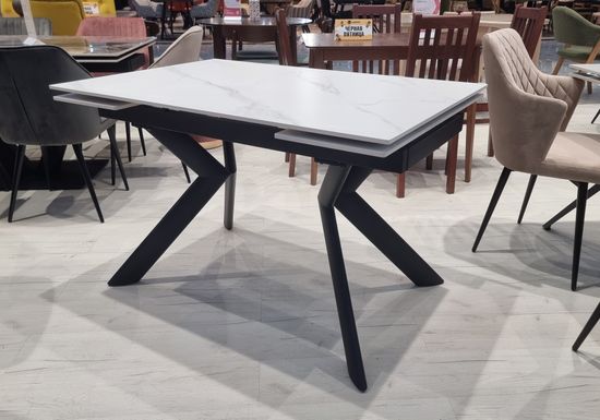 Стол "БРИДЖ" 120-180 керамика Snow Mountain Stone мат., опора черный муар