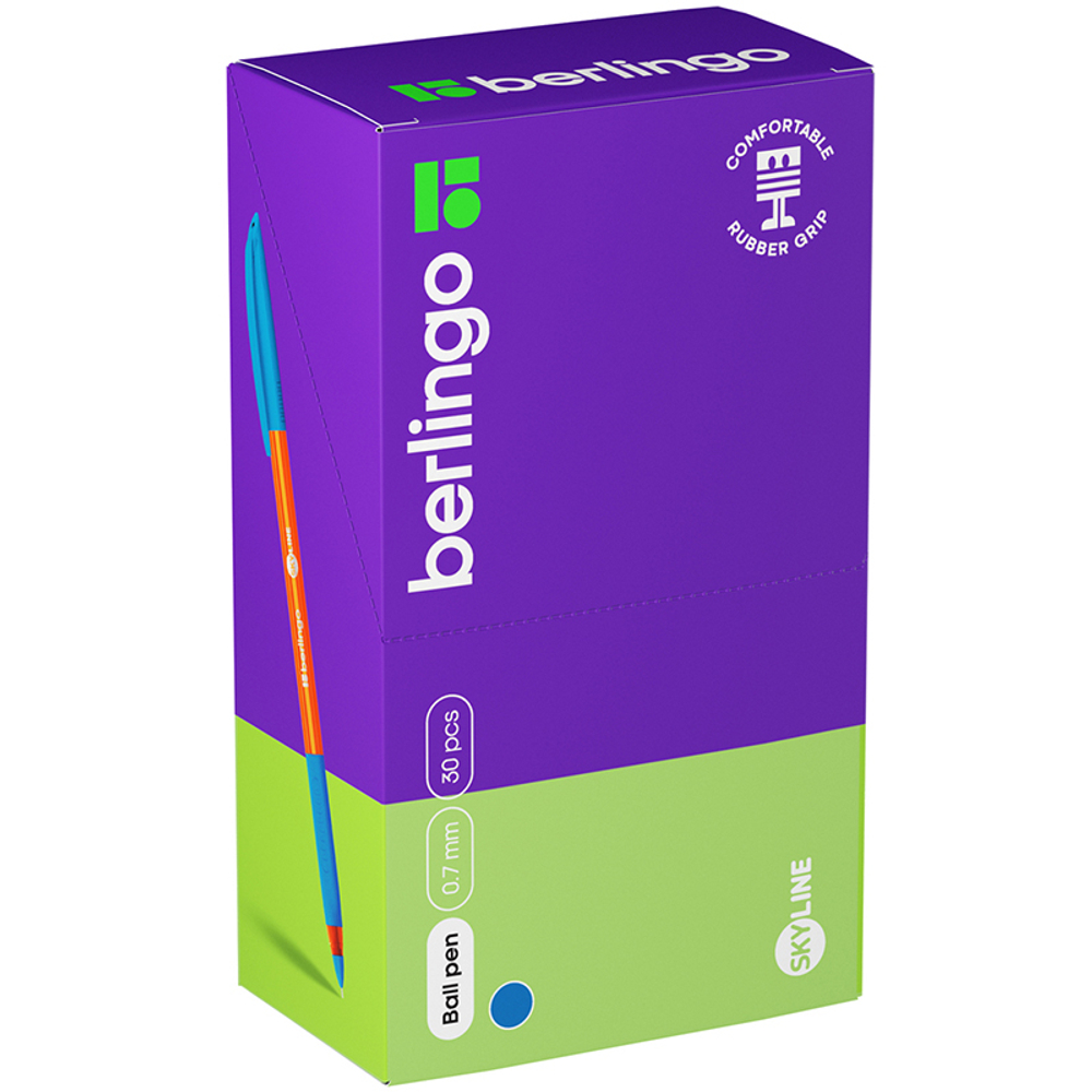 Ручка шариковая BERLINGO "Skyline" 0,7 мм, светло-синяя, грип