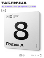 Табличка с номером подъезда 8, для многоквартирного жилого дома, серия СОСЕДИ, 18х18 см, пластиковая, Айдентика Технолоджи