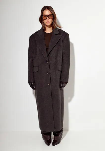 Пальто с шерстью прямого кроя цвета эспрессо