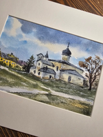 Картина авторская акварельная в паспарту 21х30 см на стену для интерьера "Церковь Нерукотворенного образа на Запсковье"