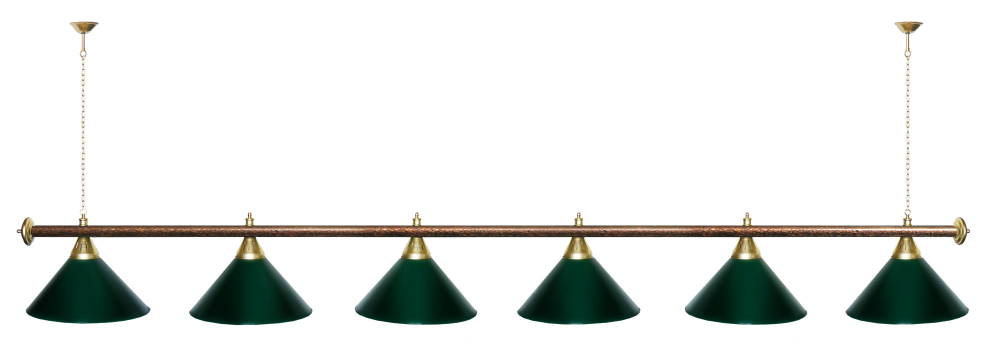 Лампа STARTBILLIARDS 6 пл. (плафоны зеленые,штанга золотая,фурнитура золото)