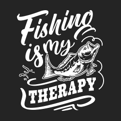 принт Fishing is my therapy белый для черной футболки