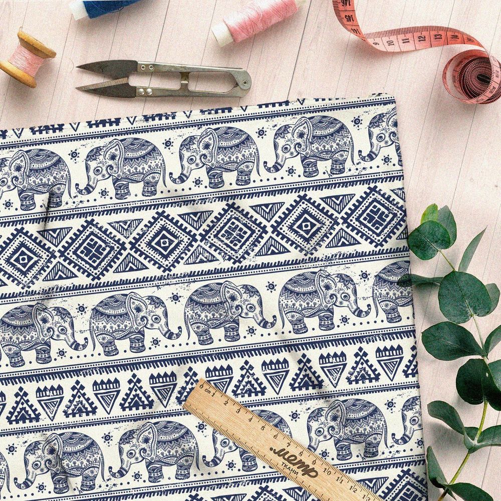 Ткань кулирная гладь слон узорный с геометрическими элементами