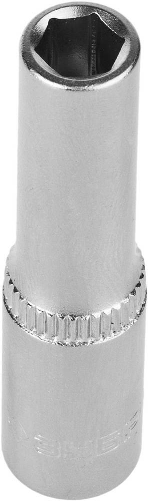 Головка торцовая ЗУБР ″Мастер″ (1/4″), удлиненная, Cr-V, FLANK, хроматированное покрытие, 7мм