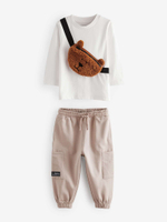 Лонгслив и джоггеры в комплекте для мальчика Next N71-073, Белый, Бежевый