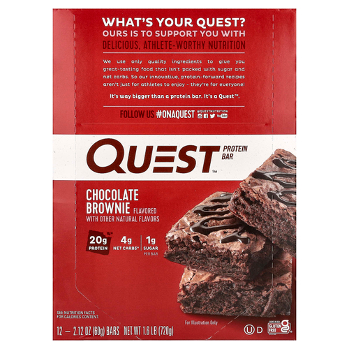 Quest Nutrition, Protein Bar, шоколадный брауни, 12 батончиков, 60 г (2,12 унции)