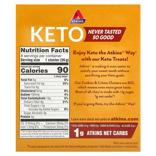 Atkins, Кето печенье и крем, 8 штук, 26 г (0,92 унции)