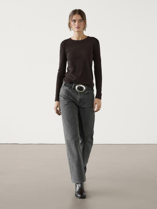 Massimo Dutti Хлопковая футболка с длинными рукавами, коричневый