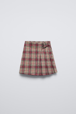 ZARA КЛЕТЧАТАЯ ЮБКА В СКЛАДКУ, КРАСНЫЙ