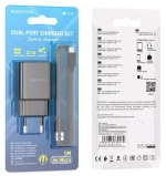 Зарядное сетевое с кабелем MicroUSB 2.1A 2-USB BOROFONE BA53A Черный