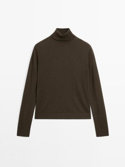 Massimo Dutti Свитер из смесовой шерсти с высоким воротником, зеленоватый