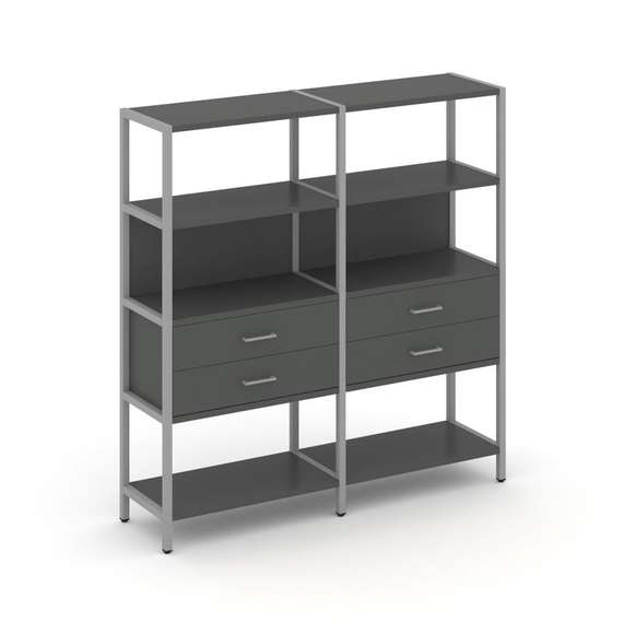 Shelf System Двухсекционный стеллаж четырехярусный с ящиками SN.STM-422 Антрацит/Металл Серый 1590*4