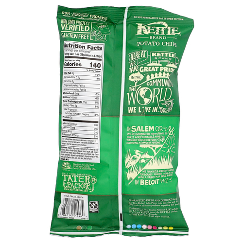 Kettle Foods, картофельные чипсы, сметана и лук, 141 г (5 унций)