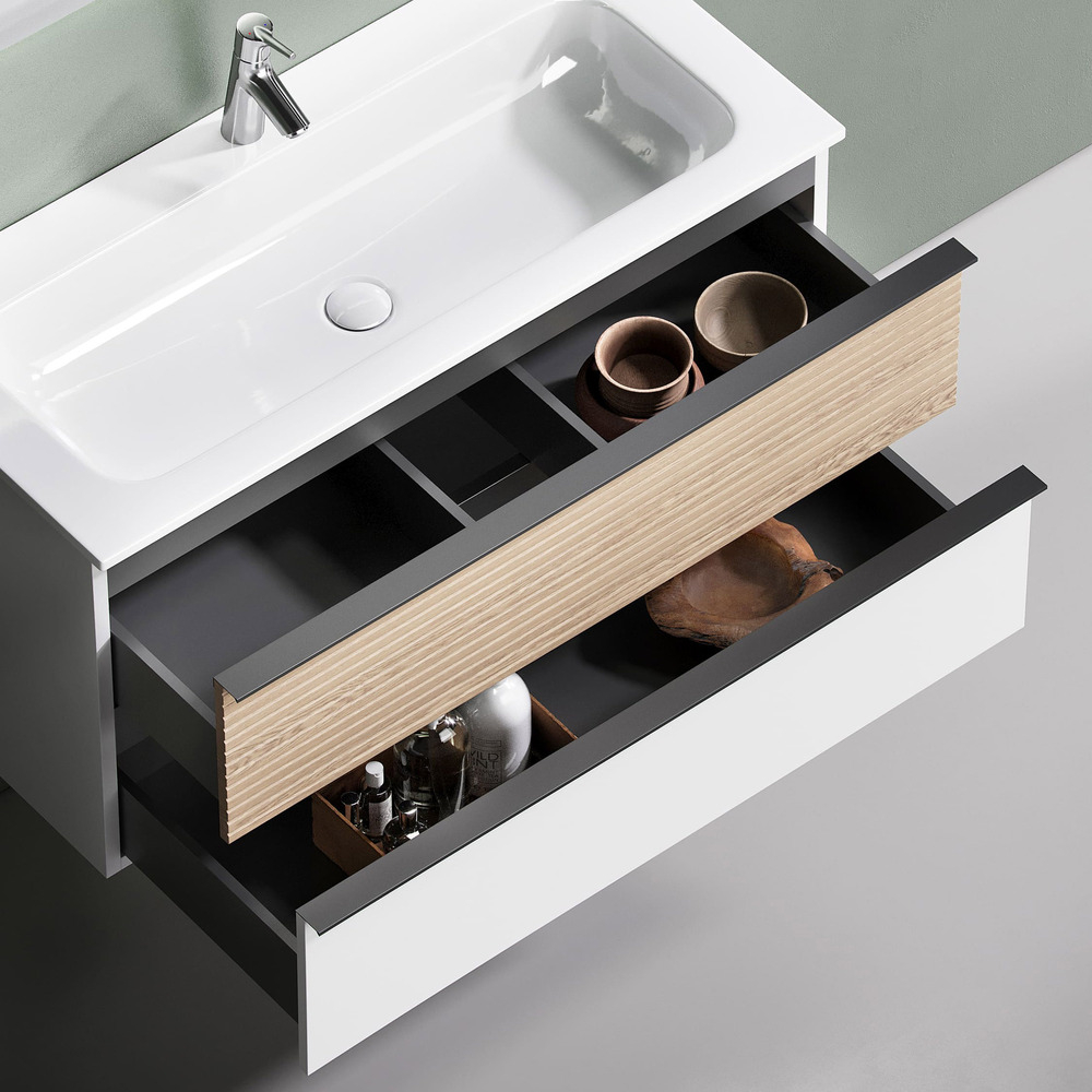 Тумба подвесная Sancos Delta, Дуб светлый/белый 790х445х500, под раковину