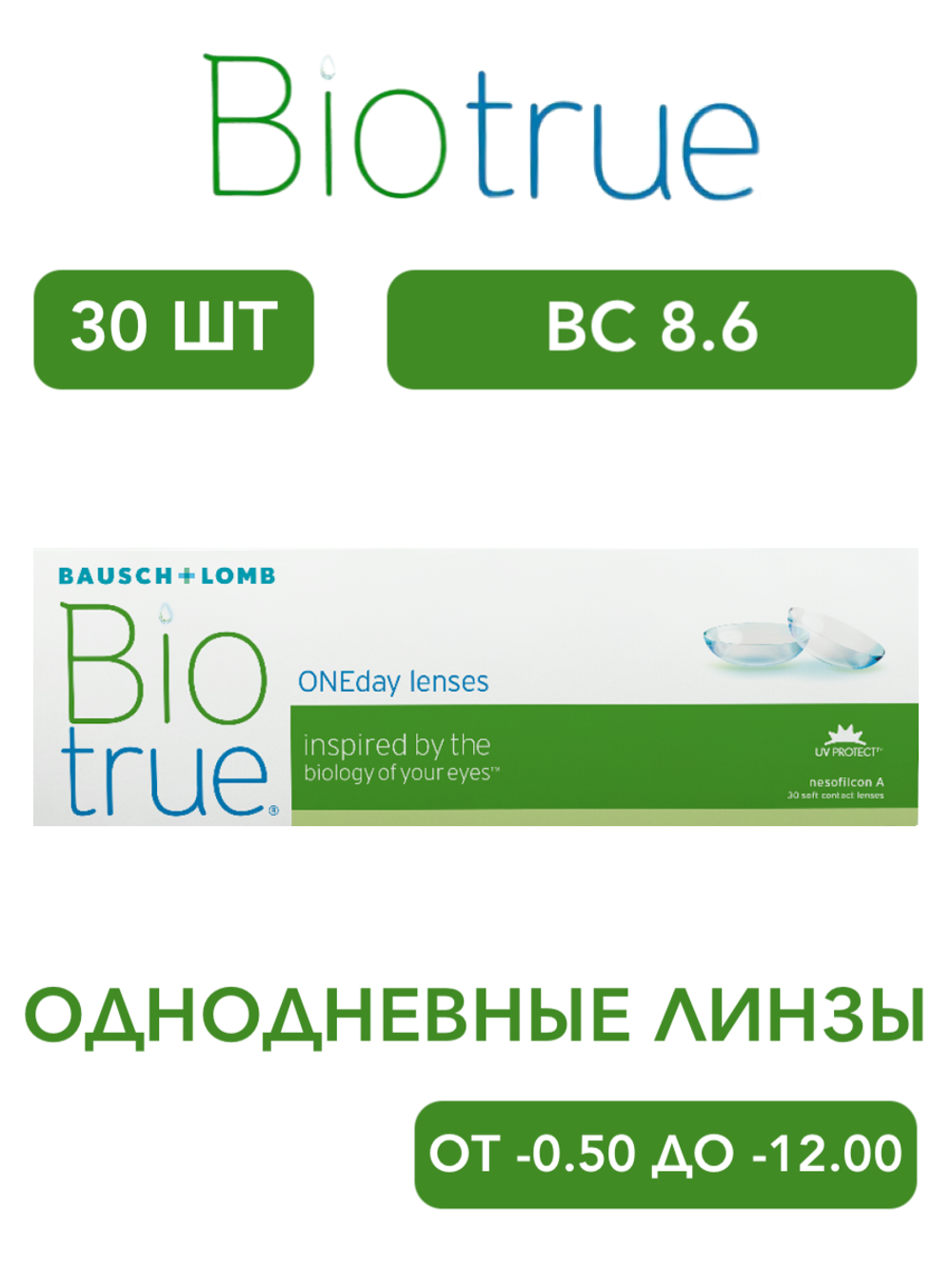Однодневные контактные линзы Biotrue ONEday (уп. 30 линз)