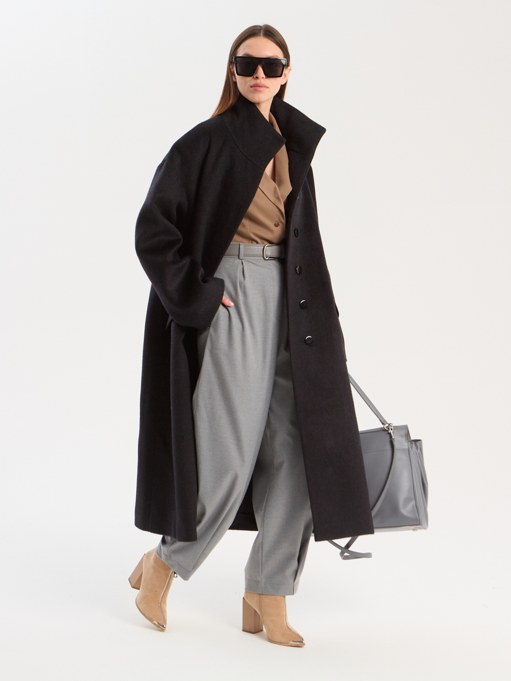 Пальто удлиненное ворсовое черное