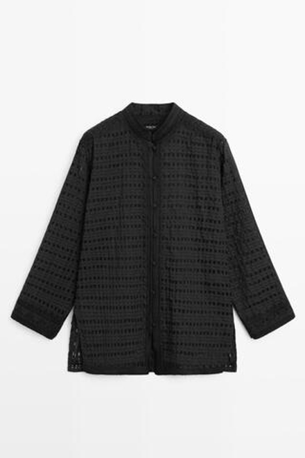 Massimo Dutti Рубашка из струящейся ткани с вышивкой, черный