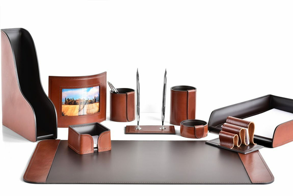 Настольный набор ПРЕМИУМ 10 предметов из кожи Full Grain Toscana Tan/шоколад