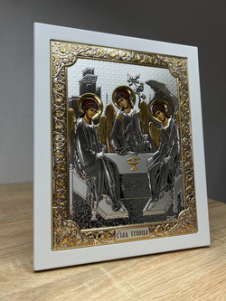 Св. Троица, икона прямоугольная с рамкой, белое дерево 150х190