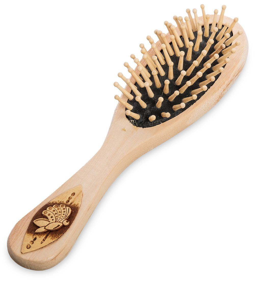 Народные промыслы BST-327/3 Массажная расческа деревянная «Бабочки» (береста)