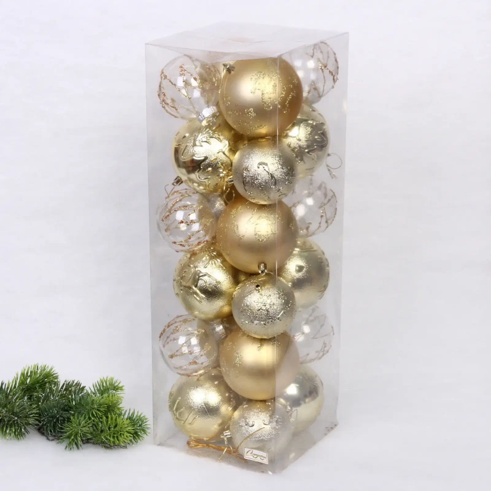 Набор шаров «Wonderful highlights» 8 см + 10 см (24 предмета), Золото