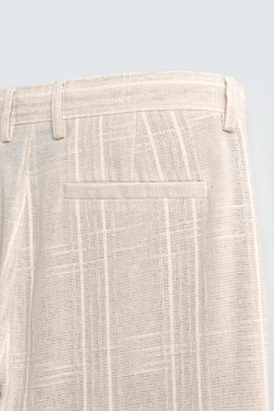 ZARA БРЮКИ В ПОЛОСКУ REGULAR FIT, ЖЕЛТОВАТО-БЕЛЫЙ